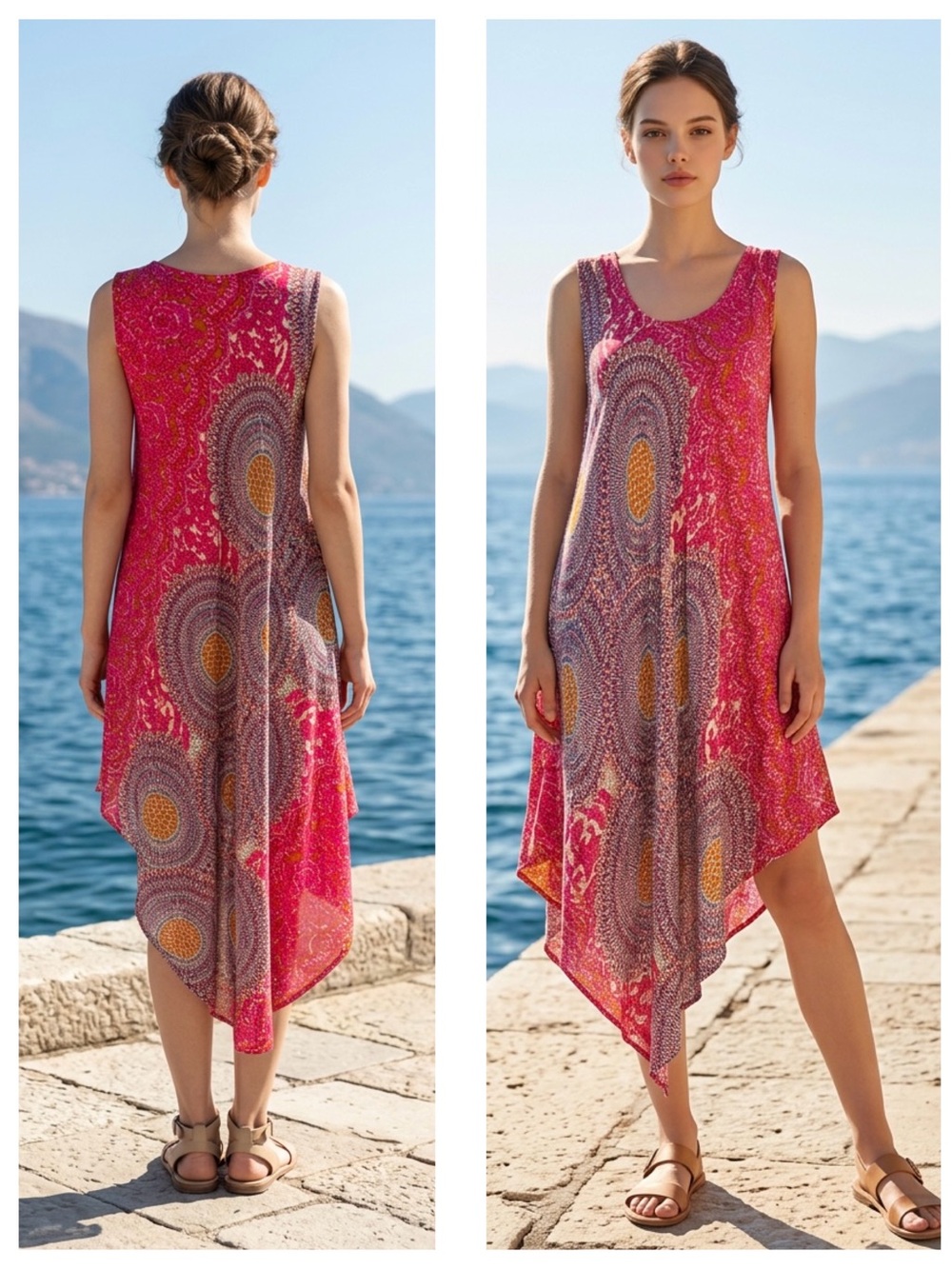 Jessica Taylor Women’s Sz L Bohemian Mandala Umbrella Tank Lagenlook Dress